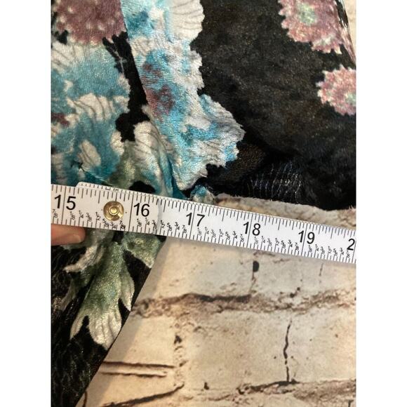 Monteau Dress Womens Large Turquoise Black Velvet Floral Faux Wrap Tie Stretch - Picture 9 of 14